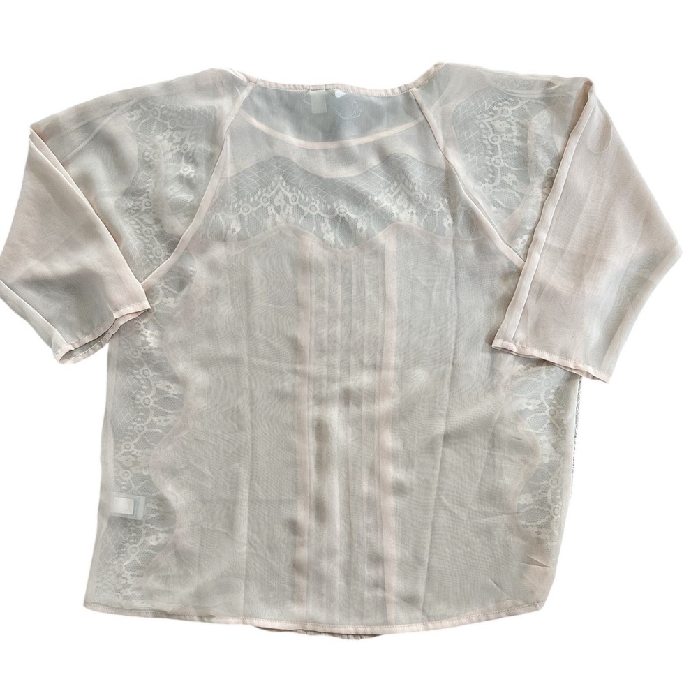 NWT Lauren Conrad Powder Room Blouse Size M Womens Cream Tan Lace Insert Chiffon - Picture 3 of 11